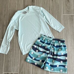 Mon Bebé Swim Trunks Size 8 and Rash Guard Top Size YS